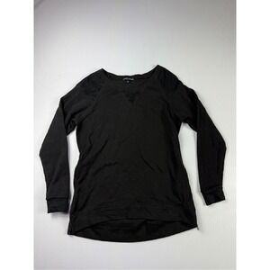 David Lerner Black Sweatshirt Lace‎ Shoulder Detail Zipper Accent XS